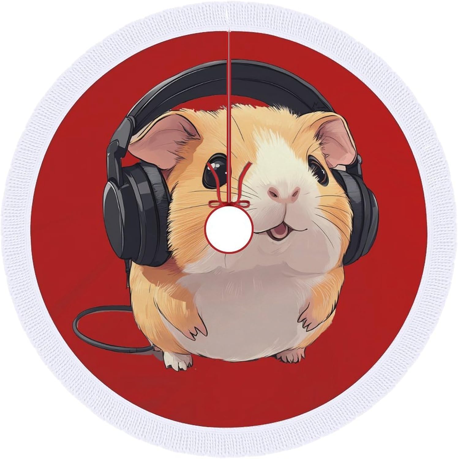 Funny Guinea Pigs Christmas Tree Skirt Round Xmas Tree Mat Ornaments Tree Skirts with Tassels for Holiday Party