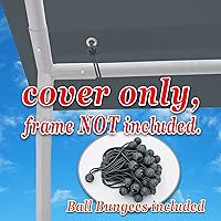 Vista 4 de Strong Camel Carport Replacement Canopy Cover 10' x 20' PE Fabric for Tent Car Garage Shelter Top Tarp Cover with Ball Bungees Grey