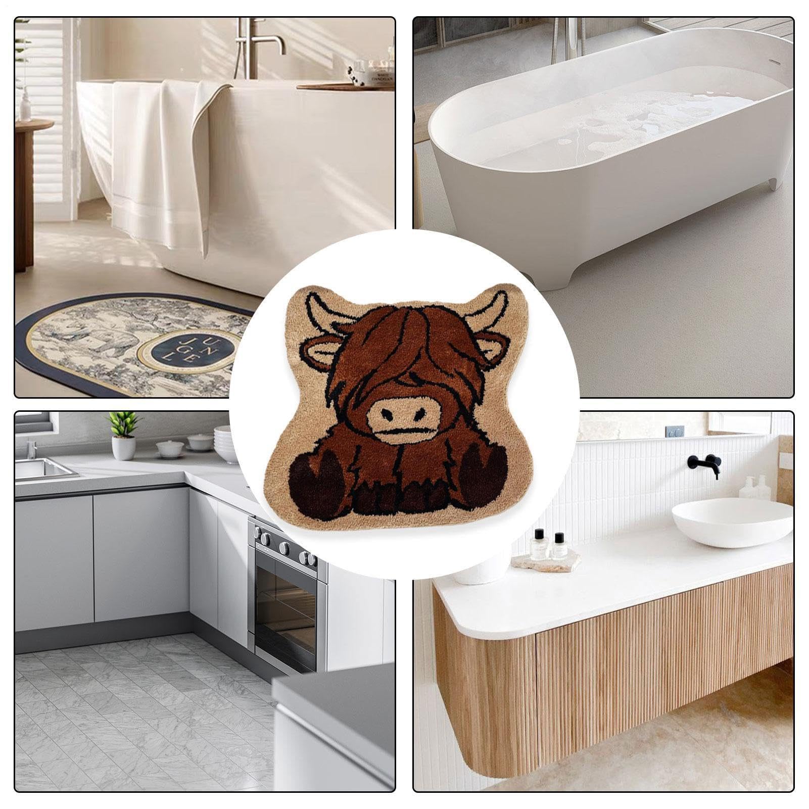 Alfombra de baño de vaca, alfombrilla de ducha ultra absorbente de agua