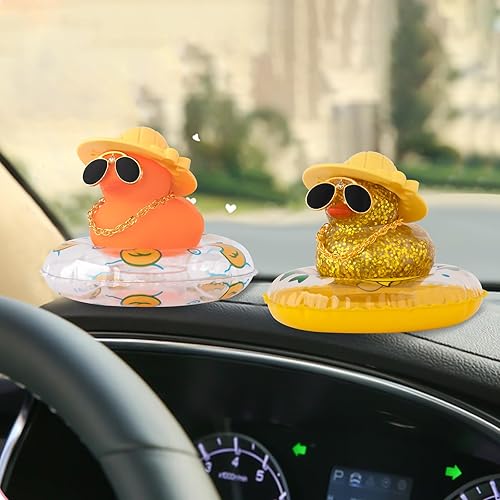 Miniatura 7 de wonuu Adorno de pato de automóvil, decoración de tablero de goma para tablero de automóvil, accesorios para tablero de automóvil, con anillo de
