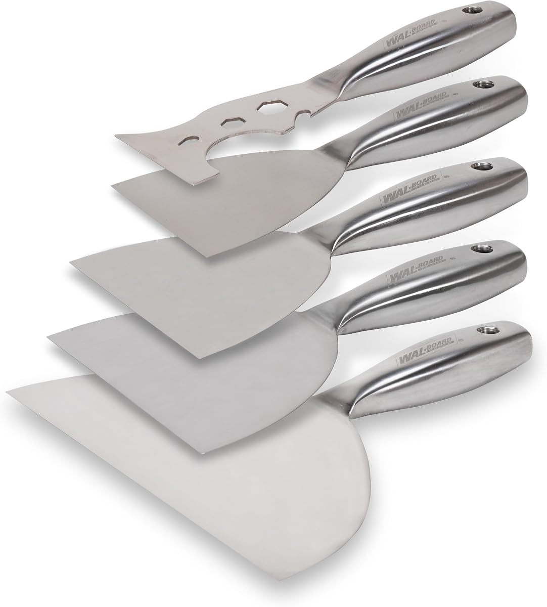 WAL-BOARD TOOLS Drywall Finishing Kit, 4 Putty Knives, 12 in 1 Multi Tool | 4, 5, 6 and 10 Inch Stainless Joint Knives, 12 in 1 Multi Tool, Drywall Finishing Set, DTKJNT2