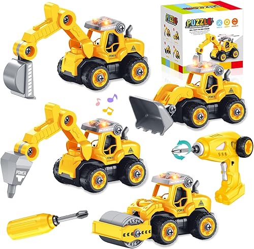 Camiones de construcción desmontables juguetes para niños Camión desmontable 4 en 1 con control remoto eléctrico de 360 con taladro eléctrico de