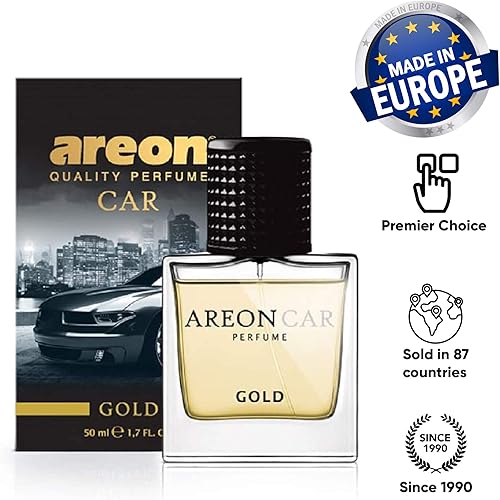 Miniatura 9 de AREON Perfume de automóvil dorado – Ambientador en botella de vidrio – Spray eliminador de olores de lujo con almohadilla absorbente para colgar,
