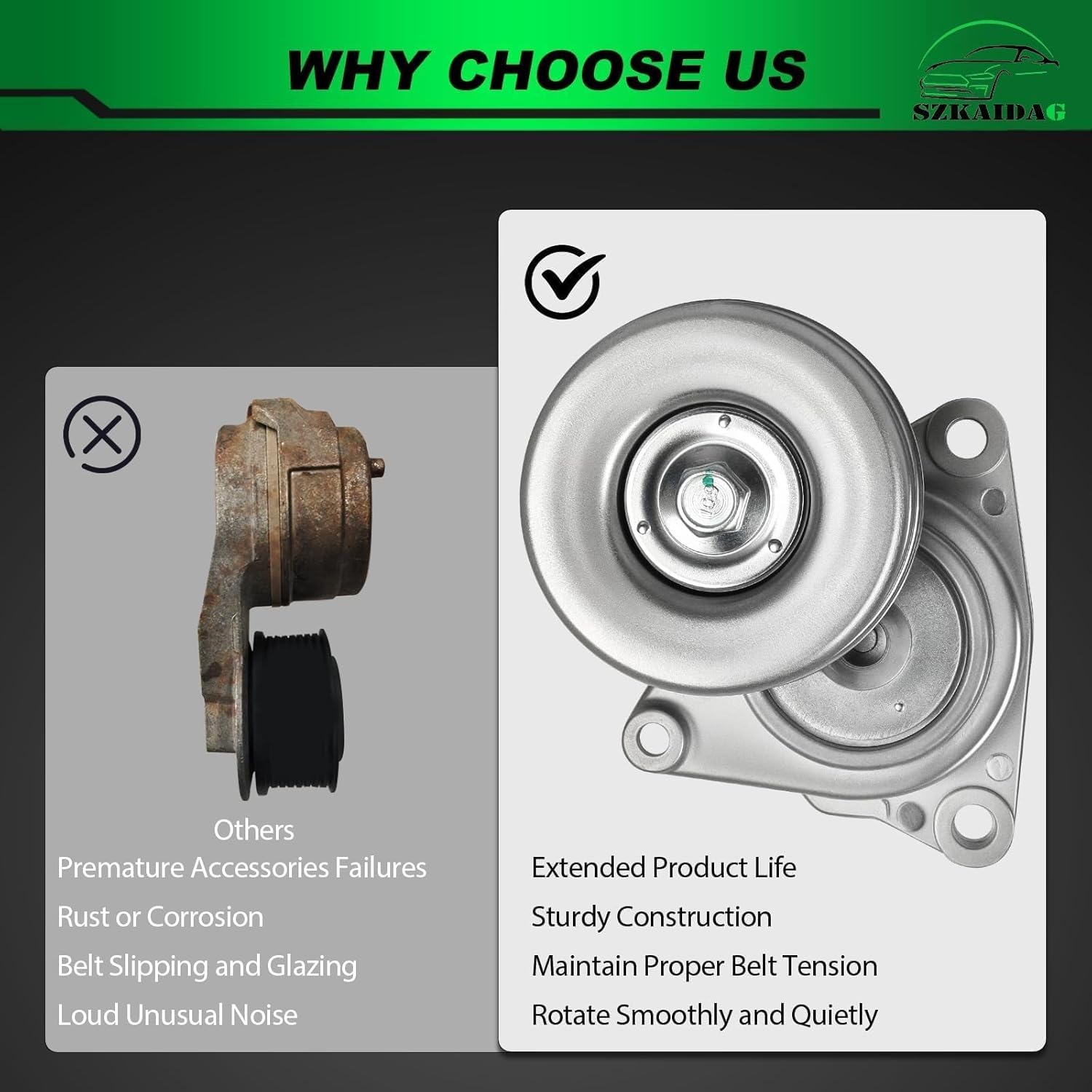 Belt Tensioner Assembly with Pulley for:-Nissan Altima 2002-2013 Rogue 2008-2014,Rogue Select 2014-2015 Sentra 2002-2012 2.5L OE#38284 11955JA00A 11955JA00B QR25DE 38284M SK89322