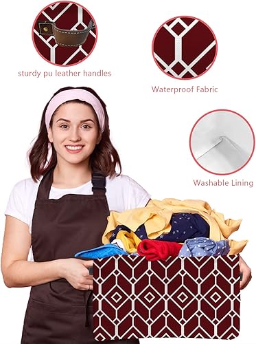 Miniatura 4 de Cesta de almacenamiento roja para organizar estantes, cajas de almacenamiento plegables con asa, color blanco, moderno, geométrico, arte abstracto,