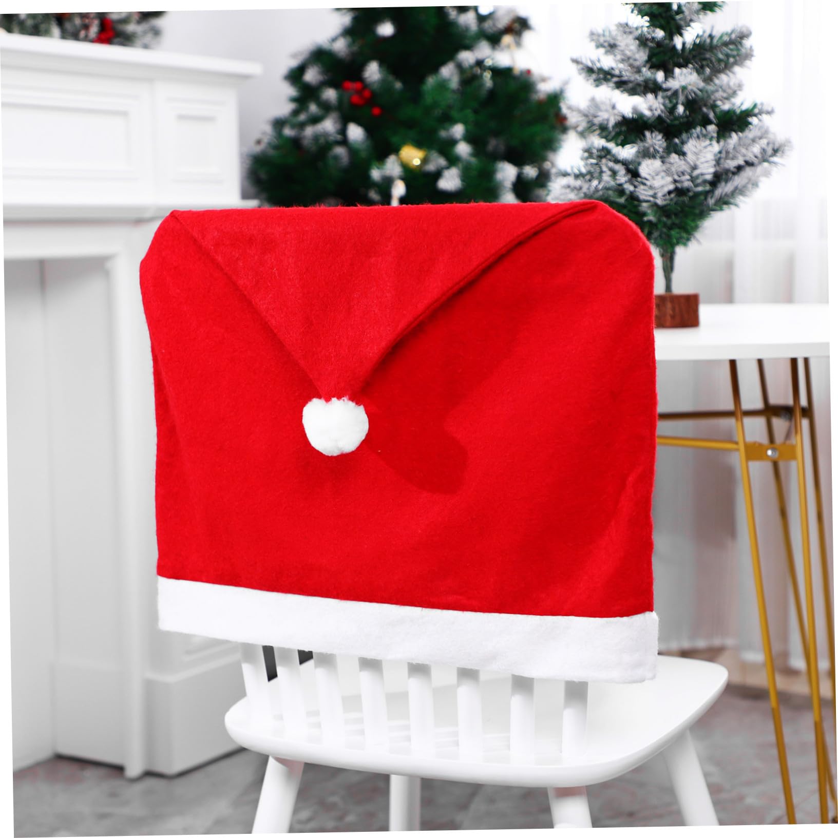 10 Piezas Pack Fundas para Sillas de Comedor Navideñas Rojas Diseño Gorro de Navidad para Decoración Festiva Hogar