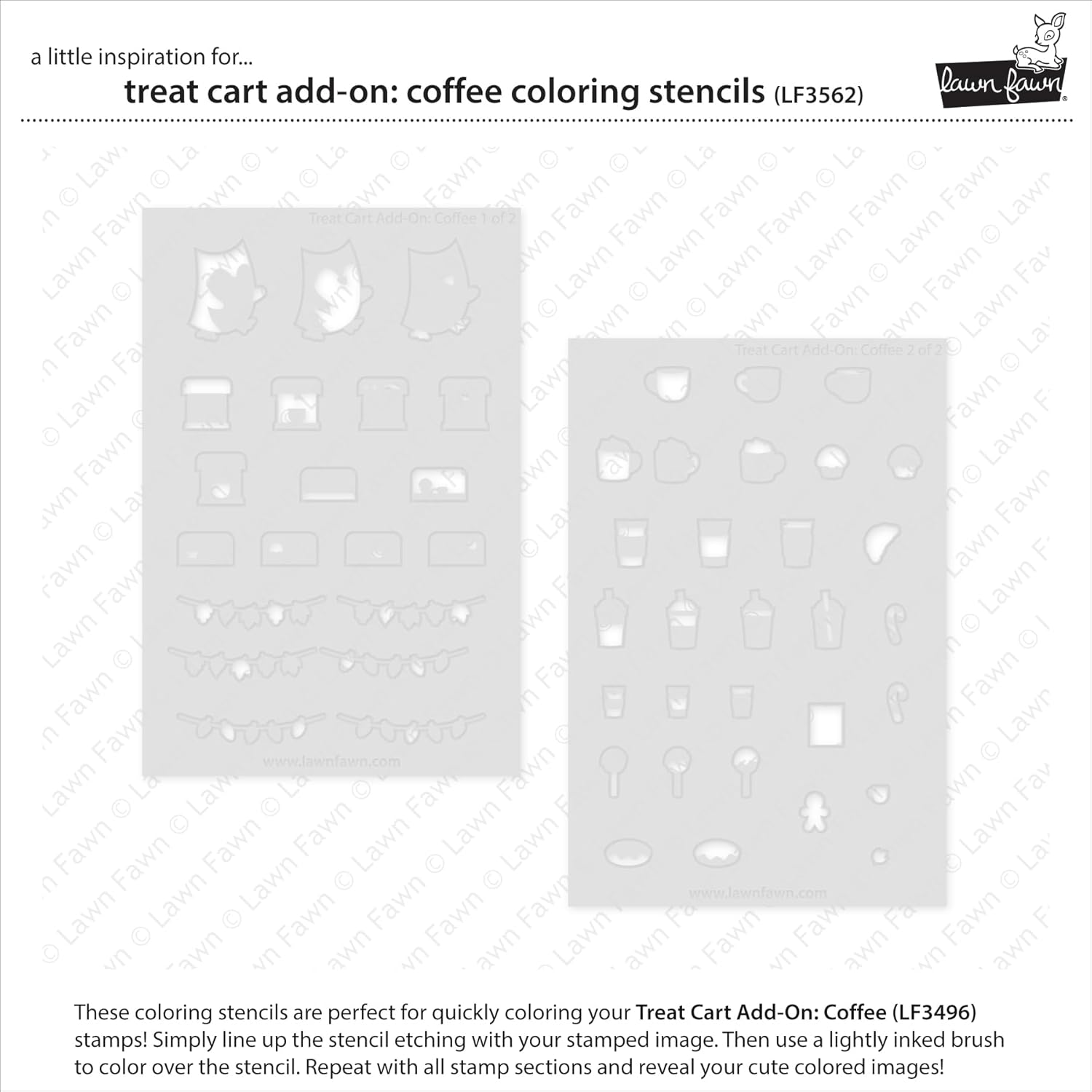 Lawn Fawn Treat Cart Add-on: Coffee - Stamps, Dies, Coloring Stencils & Pocket
