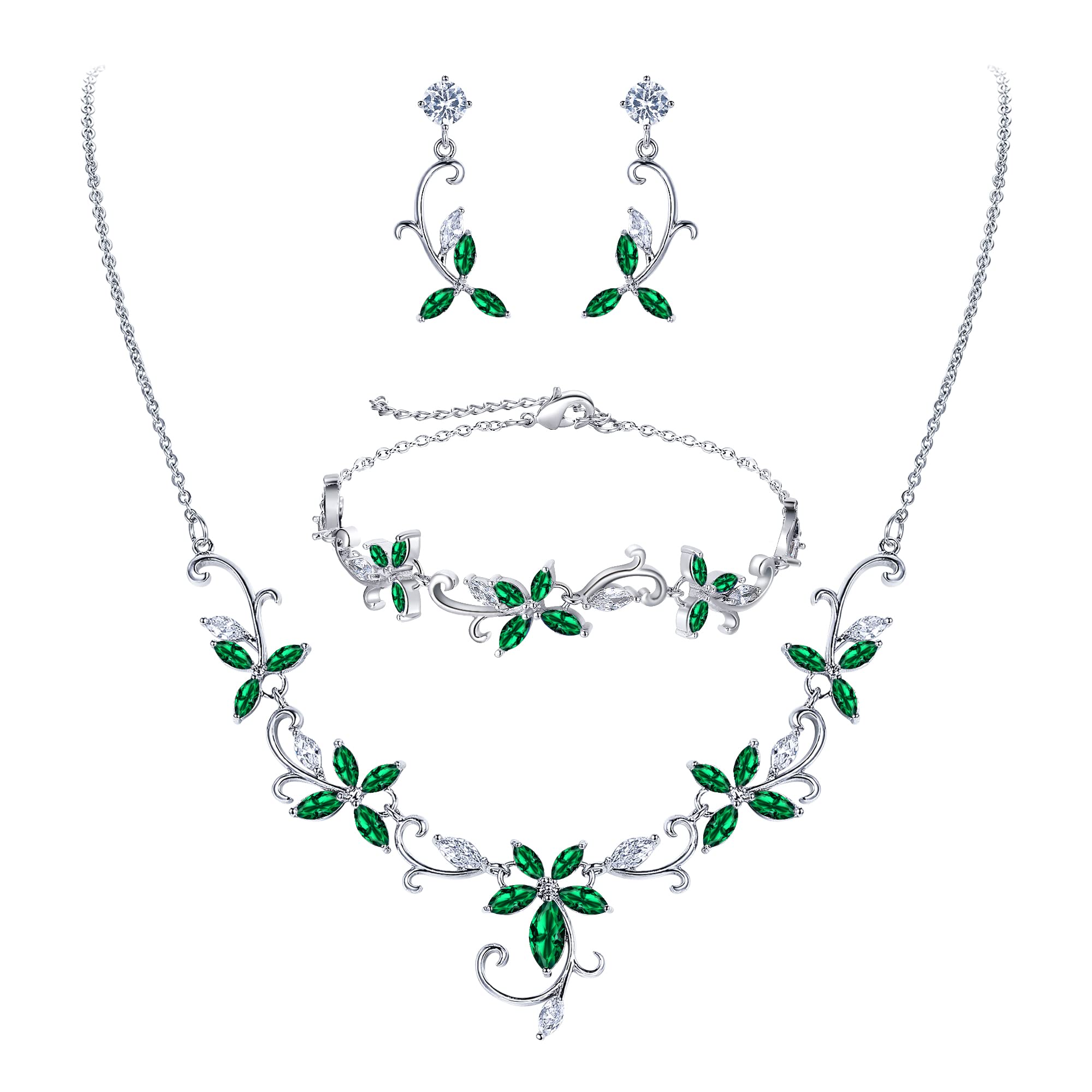Parure Bijoux Femme Mariage Zircone Cubique Collier Boucles d'oreilles et Bracelet 3PCS Ensemble pour Fête Mariée