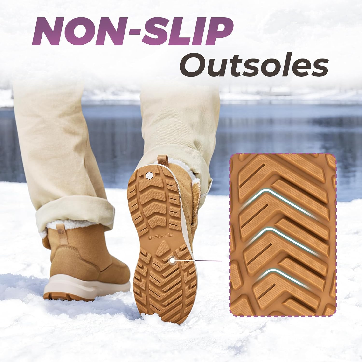 FitVille Wide Diabetic Womens Snow Boots Wide Width Winter Boots for Women Fur Lined Warm Ankle Boots for Pain Relief - Image 6