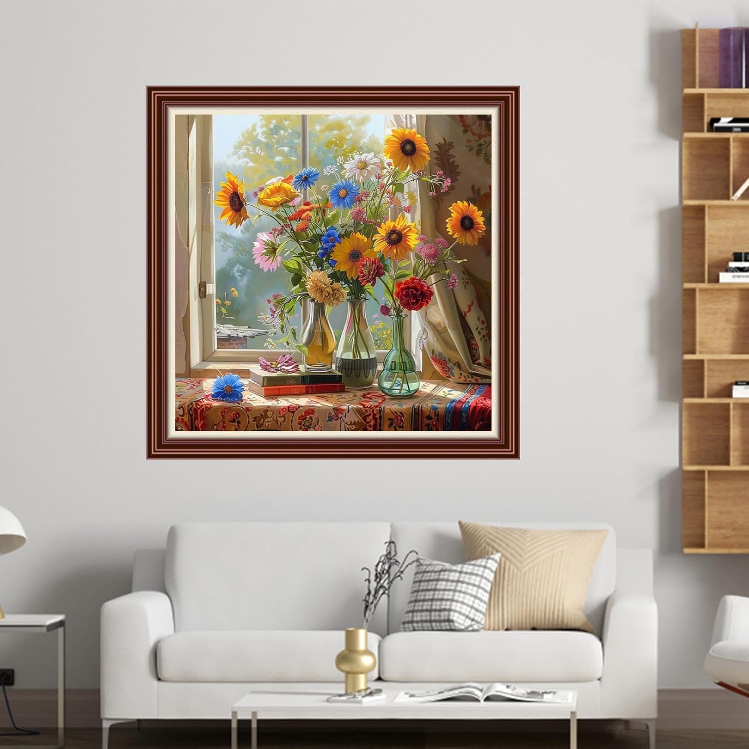 Dimensean Counted Cross Stitch Kit for Beginners, 11CT Unprinted Cross-Stitch Kit Easy Patterns Needlepoint Kit Cross Stitching Embroidery Kit Supplies-Window sill Flower Scenery 18x18 inch