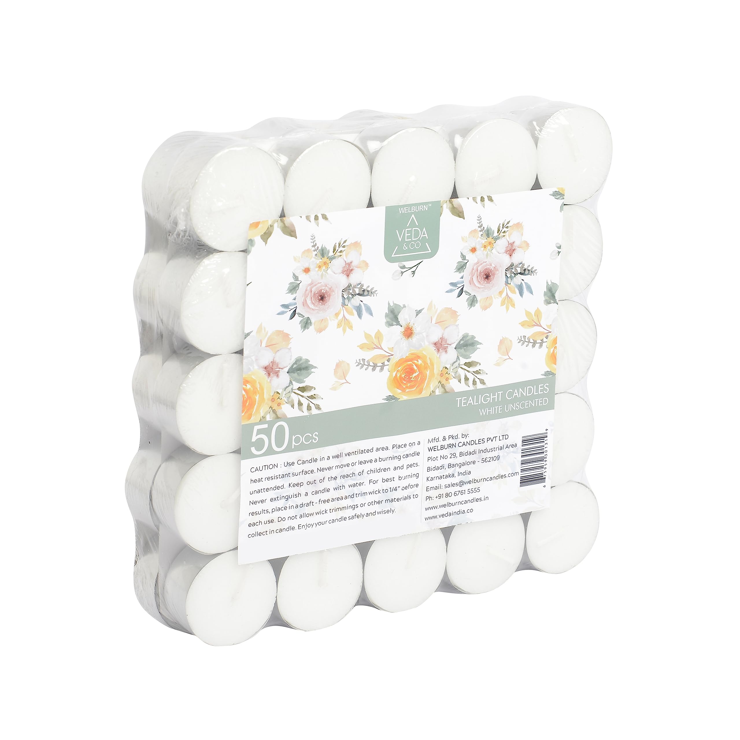 Welburn Veda&Co® Wax Unscented Tealight Candles Pack of 50 for Diwali Decoration | 5 Hours Burning Time | Paraffin Free & Smokeless | Candles for Home Decor, Offices & Special Occasions 2