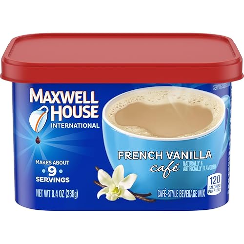 Vista 111 de Maxwell House International - Mezcla de café instantáneo de vainilla y caramelo con un estilo de cafetería (recipiente de 8.7 onzas)