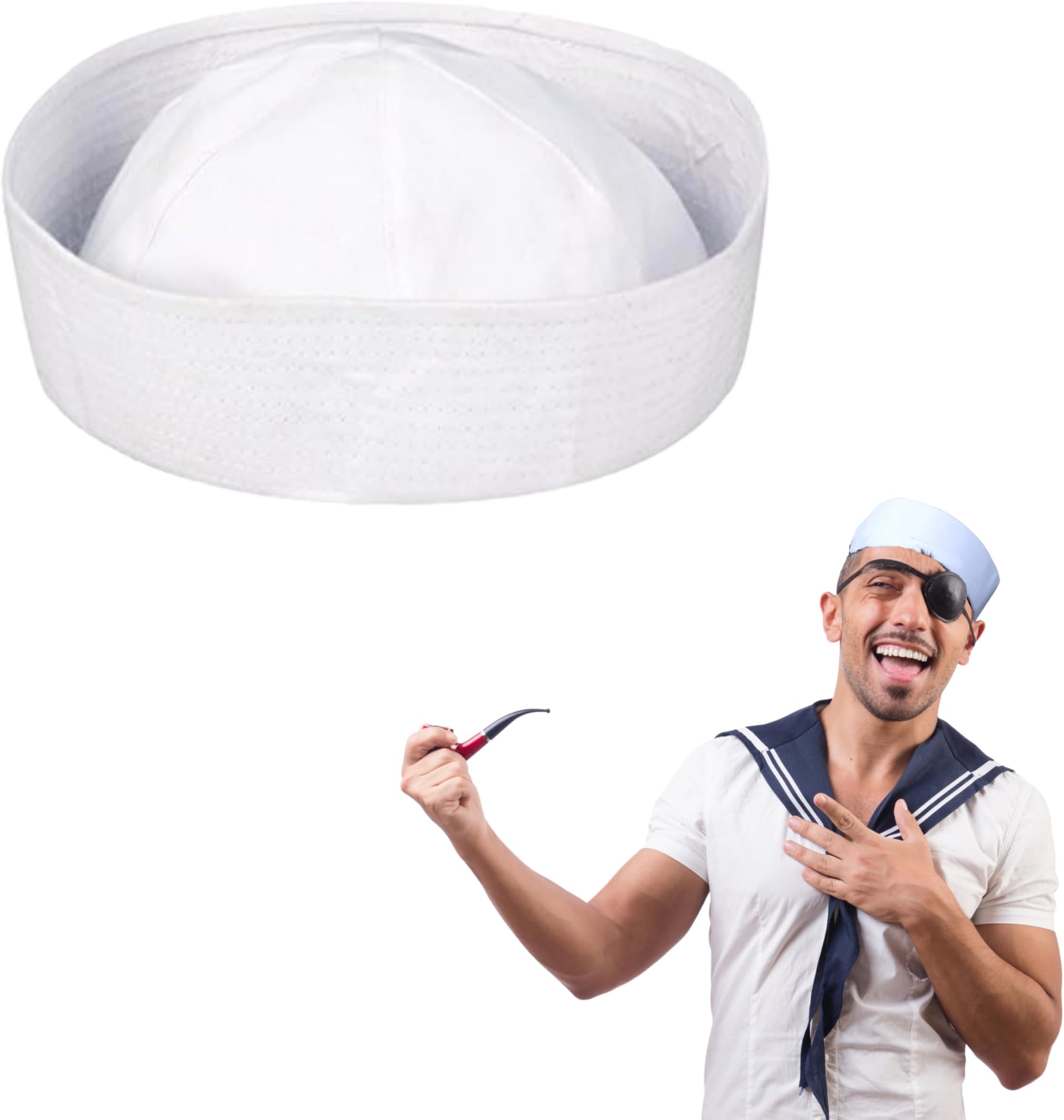 Lizzy 1 x Adult White Sailor Doughboy Hat Cap Fancy Dress Costume Unisex Vintage-Inspired Accessory with Timeless Charm and Versatile Style