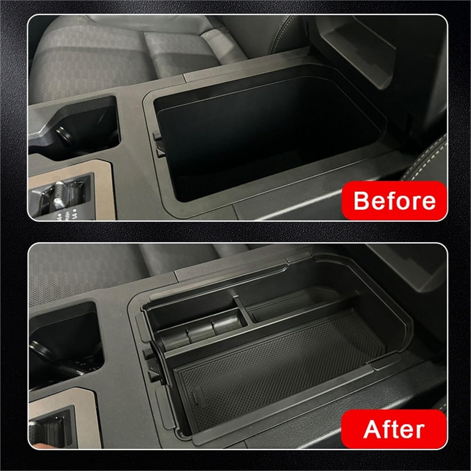 Car Glove Box Organizer Fit for 24 Toyota Prado Double-Layer Armrest Box Storage Box Fit for LC250 Central Organizer Compact(Rubbercushion[Black])