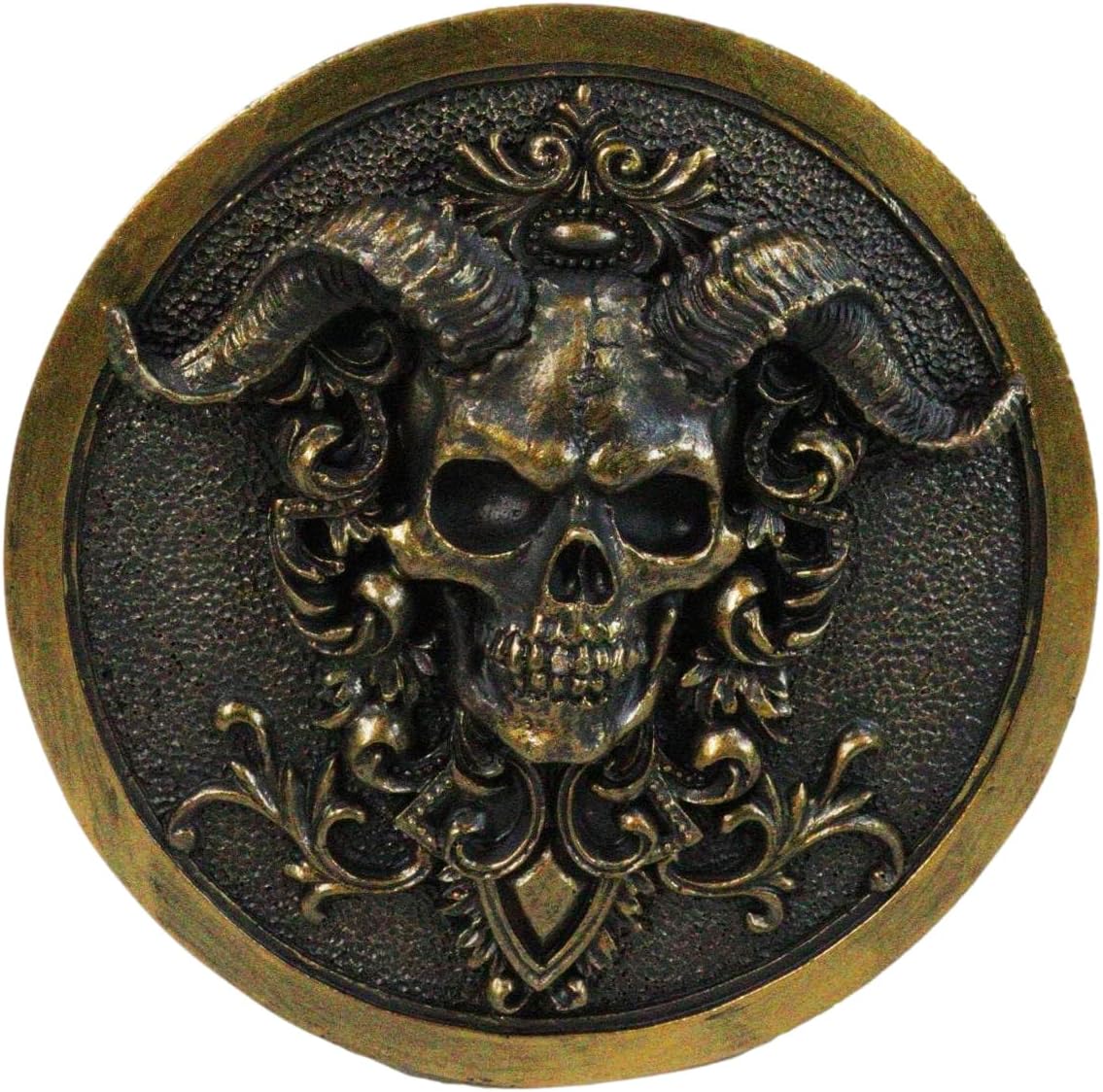 Ebros Gift Hell Imp Horned Demon Skull Skeleton Round Tooled Floral Decorative Jewelry Box 4.5" L Stash Trinket Keepsake Macabre Halloween Accent