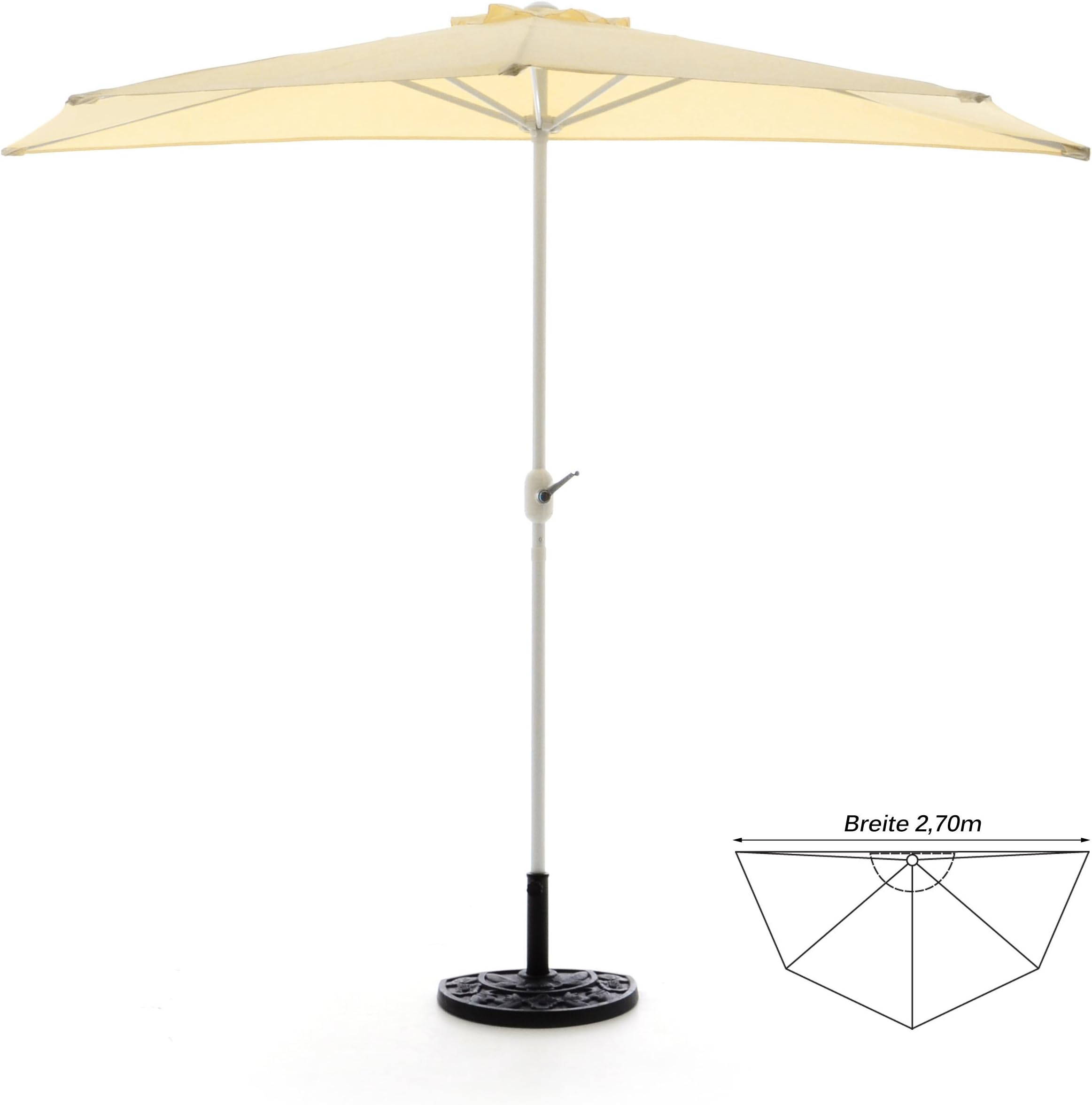 Nexos Halbrunder Sonnenschirm Anthrazit - 2,65m Balkonschirm Mit Kurbel