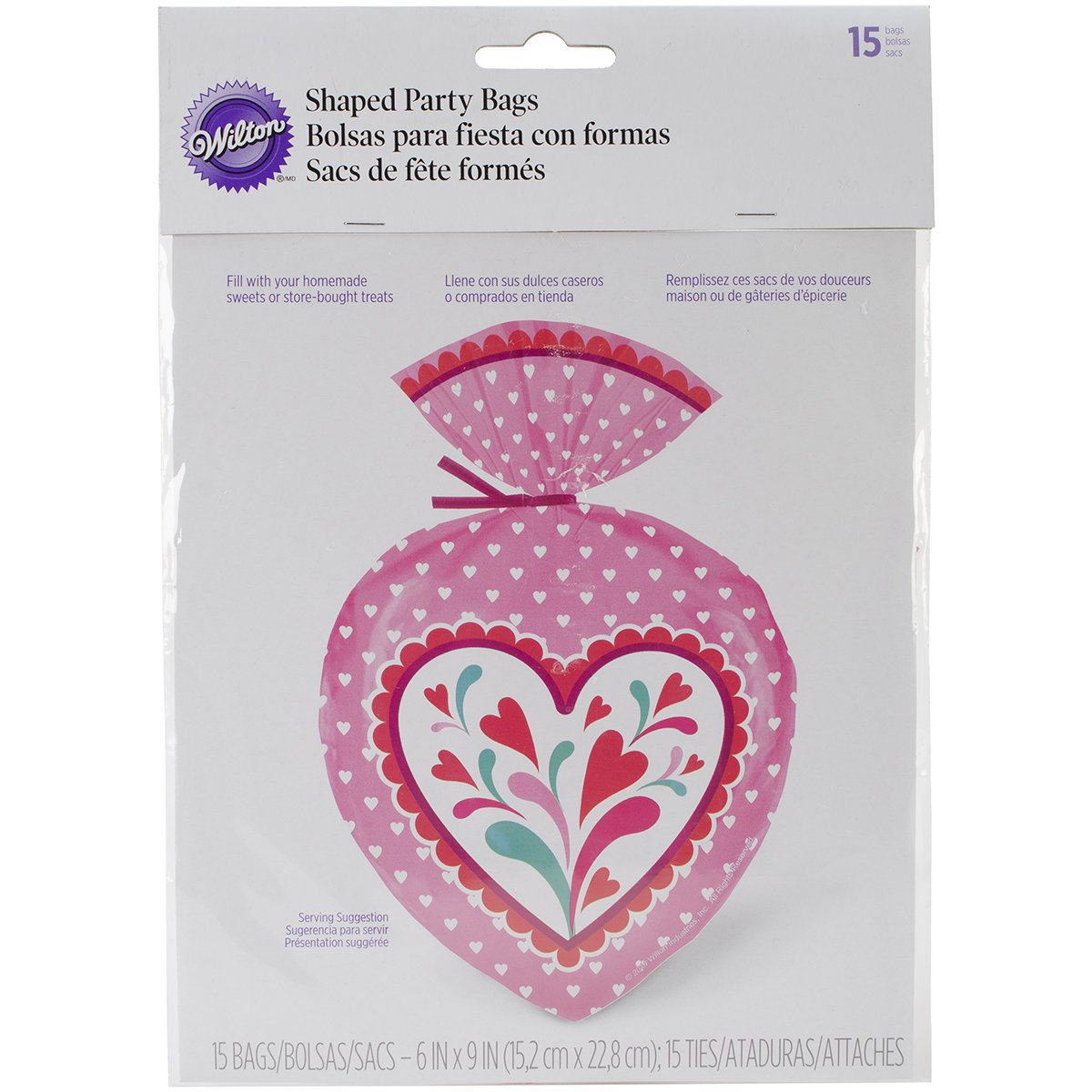 Wilton 15 Pieces Valentine Shaped Bags, Transparent