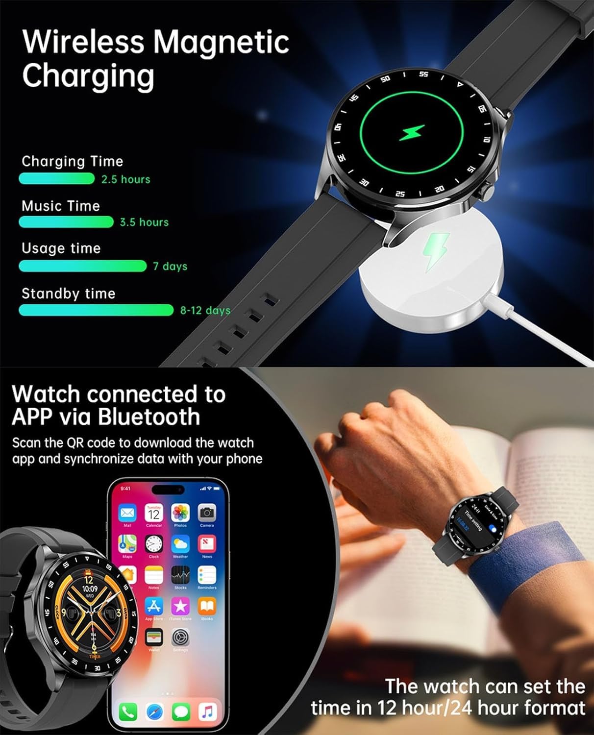 Inteligentny zegarek z słuchawkami, 2 na 1 smartwatch ze słuchawkami, kombinacja 1.43 ”ekran HD Smart Watch i wkładki douszne na Androida iOS, z otrzymanym połączeniem, rekordem ćwiczeń moni