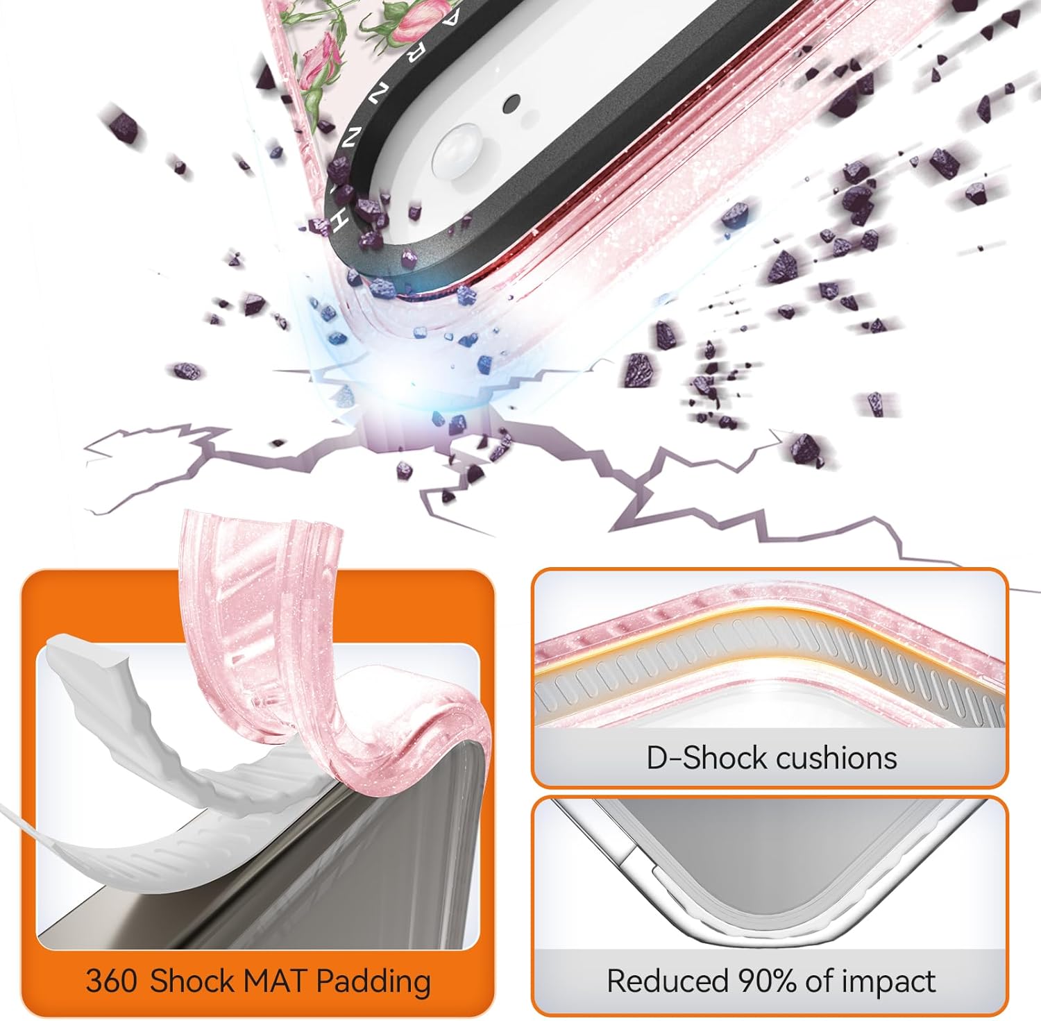 for iPhone Air Case Cute - Durable Shockproof 6.6 ft Drop Impact Phone Case - Funny Rosebud Design (6.5") Glitter Pink - Image 3