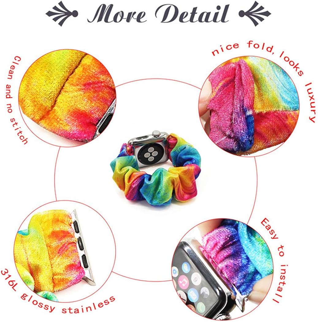 SEARME Trend Scrunchie Elastic Band Compatible for Apple Series 3 Watch Band 38mm 40mm 42mm 44mm, Women Cloth Pattern Printed Wristband for IWatch Series 6 5 4 2 1 and SE, 42mm 44mm
