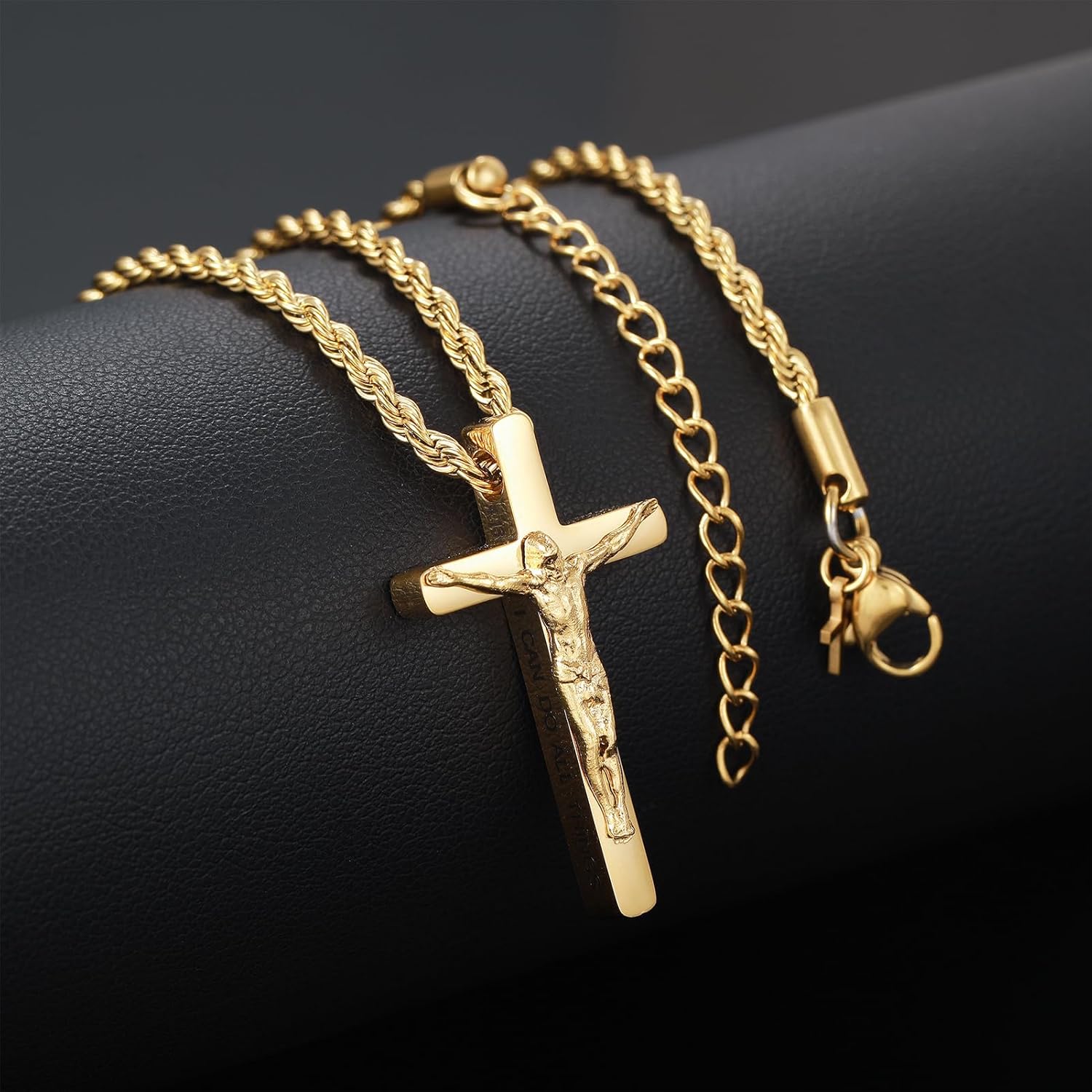 DS Christian Cross Necklace for Men Women-18K Gold Stainless Steel Crucifix Necklaces with Inspirational Bible Verse Religious Gift for Prayer Faith Jesus/God-Catholic Christian Pendant Jewelry - Image 2