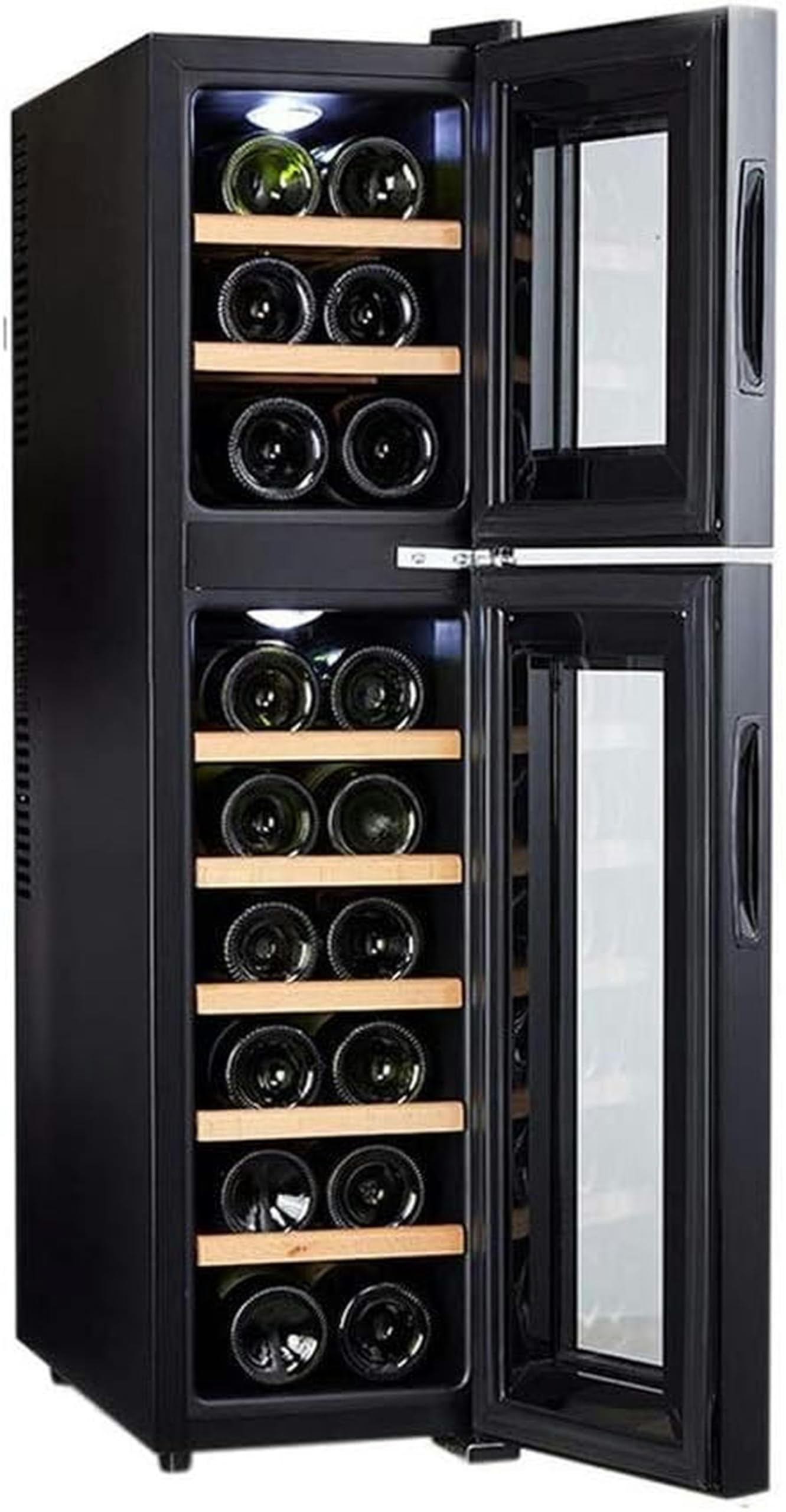 QPZMALSKY Vinotecas Dobles Superior e Inferior, vinotecas Independientes y empotradas, Acero Inoxidable con Puerta de Vidrio, Enfriador