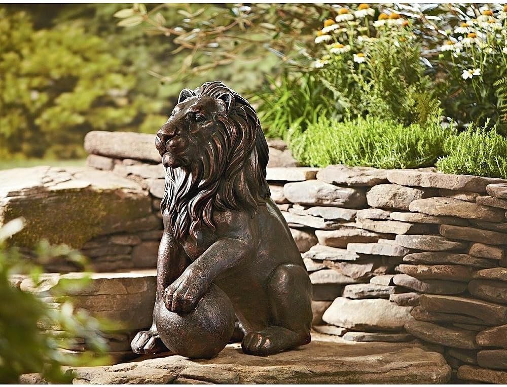 Garden Oasis 48371 30in Lion on Stand w/ Ball Statue