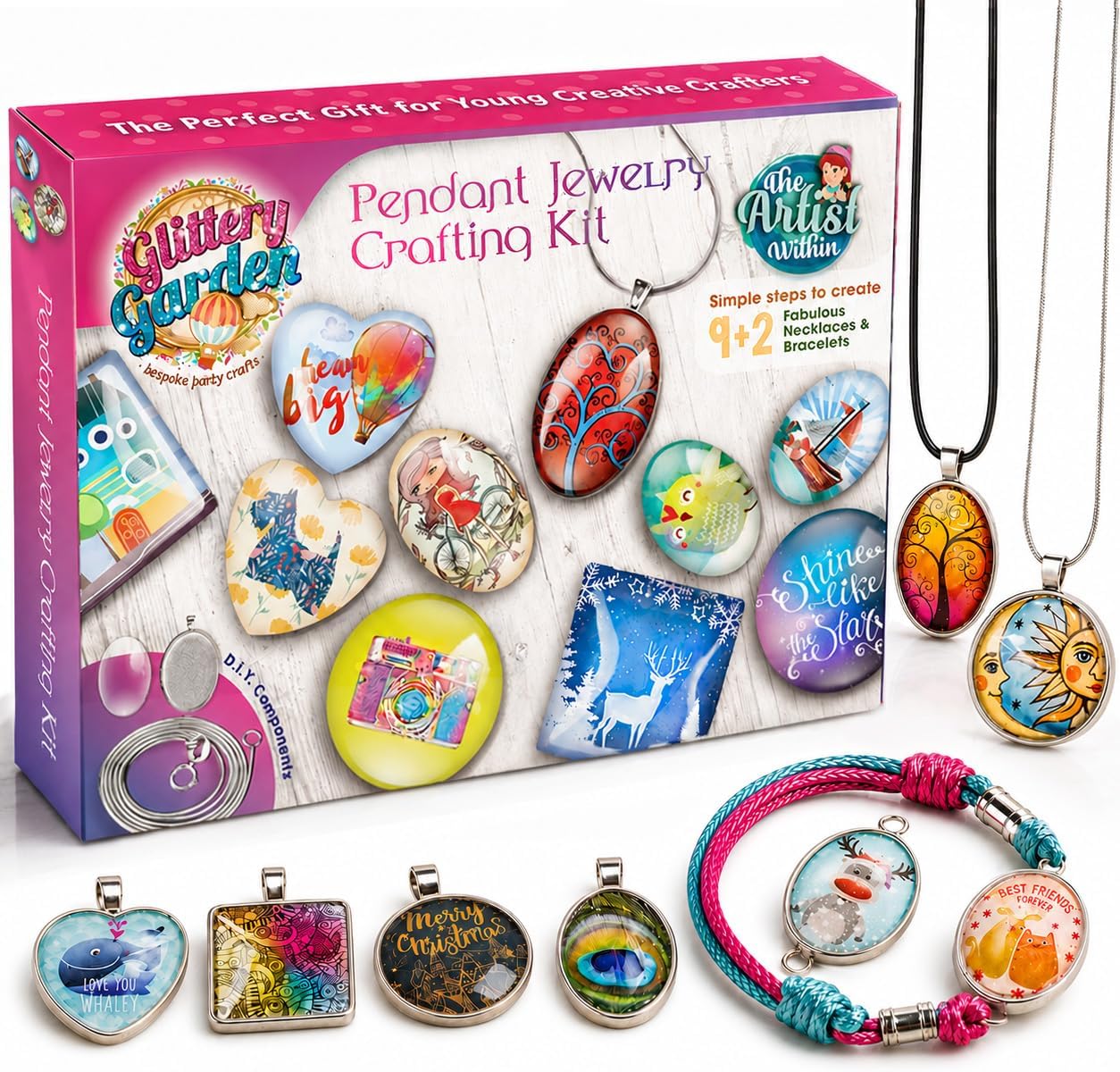 – Glittery Garden Girls Jewelry Making Kit. Best Necklace Pendant & Bracelet Crafting Set with Glass Beads & Charms. Fashion Accessories, Arts Crafts Supplies. Birthday Gift