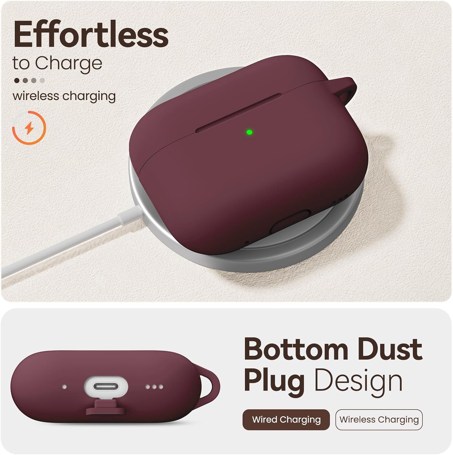for AirPods Pro 3 Case (2025),Silicone Protective Cover Compatible with Apple AirPods Pro 3rd Generation Case with Cleaning Kit for Women Men,Air pods Pro Accessories with Keychain,Wine Red image 4