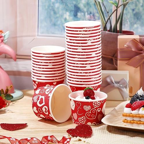 Miniatura 2 de 100 vasos de papel desechables de 9 onzas para el día de San Valentín, vasos de papel desechables para el día de San Valentín, vasos de corazón para