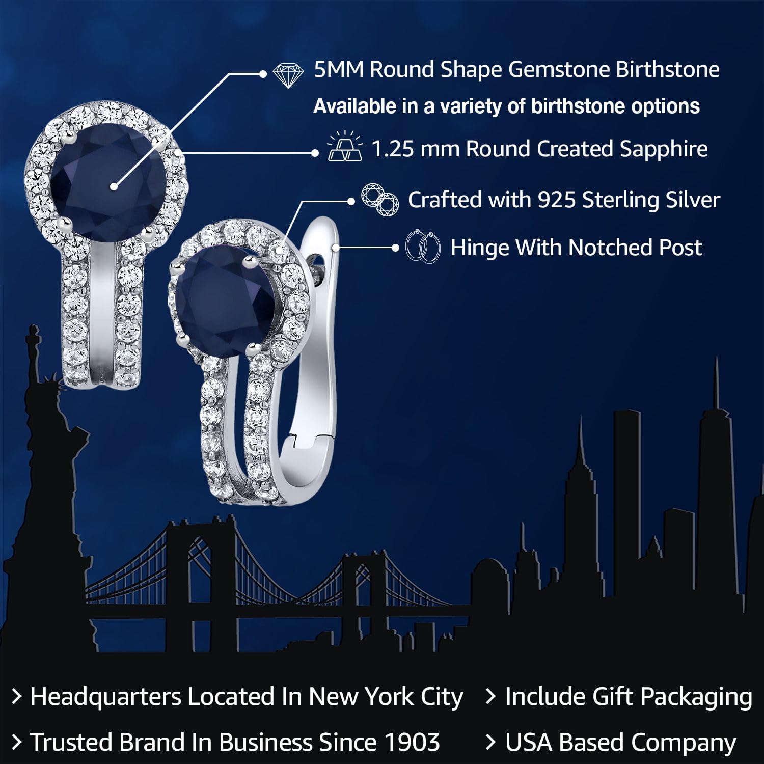 Gem Stone King 5MM Round French Clip Clasp Hook Earring For Women | 925 Sterling Silver | Gemstone Birthstone and White Created Sapphire Earrings | Fine Jewelry Gifts for Her Mom Women Wife - Image 2