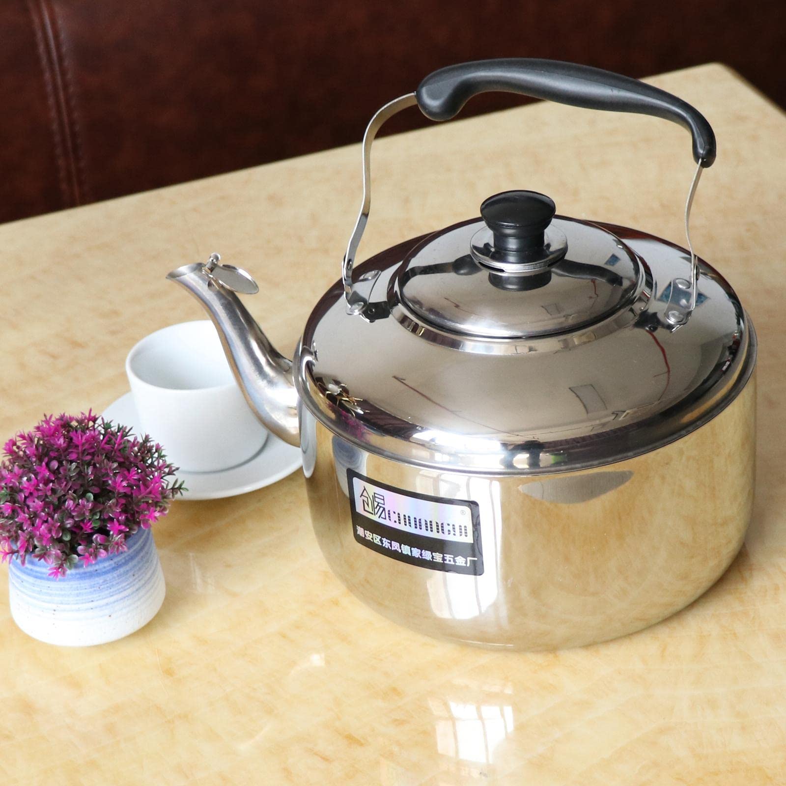 Baoblaze Wasserkessel Edelstahl Outdoor, Flötenkessel 4L / 5L / 6L, Camping Wasserkocher Pfeifkessel, Whistling Tea Kettle, Metall Kessel zum Teebereiter für Herd Picknick Kochgeschirr Küche, 6L