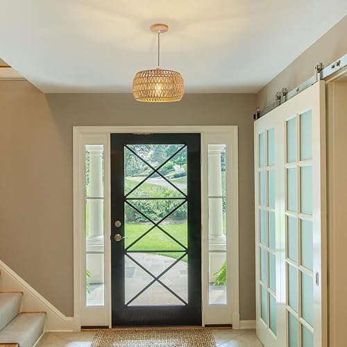 Miniatura 9 de Lámpara colgante de ratán para techo, lámpara bohemia de montaje empotrado, lámpara colgante de 12.99 pulgadas, pequeña pantalla de lámpara tejida,