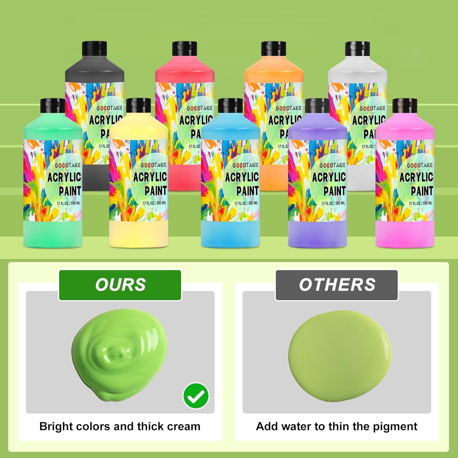 GOODTAKE Large 34-Ounce Bulk Acrylic Paint (2 Bottles x 17 Fl Oz) | Sky Blue Color Craft Paint, Non Toxic Paints for Multi Art Surface on Rocks Crafts Canvas Wood Ceramic (Sky Blue, 34 Fl Oz)