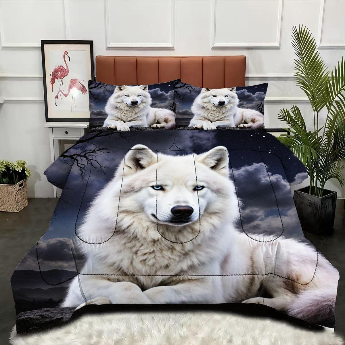 Couette 220 x 240 cm loup animal adulte parure de lit réversible 4 saisons