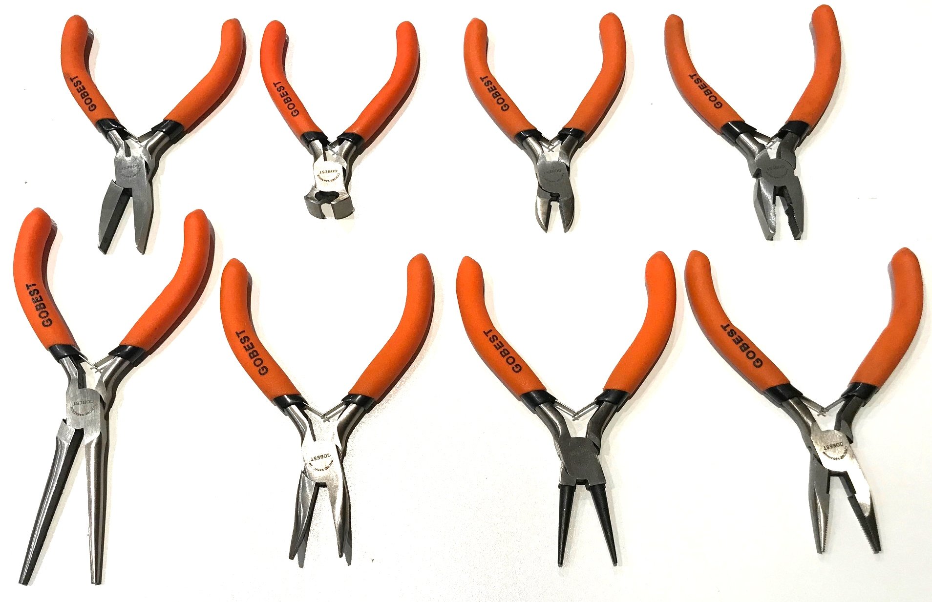 GOBESTPrecision Mini Pliers Set 8 pcs, 125 mm Long, Soft Grip Handles (GB-0039)