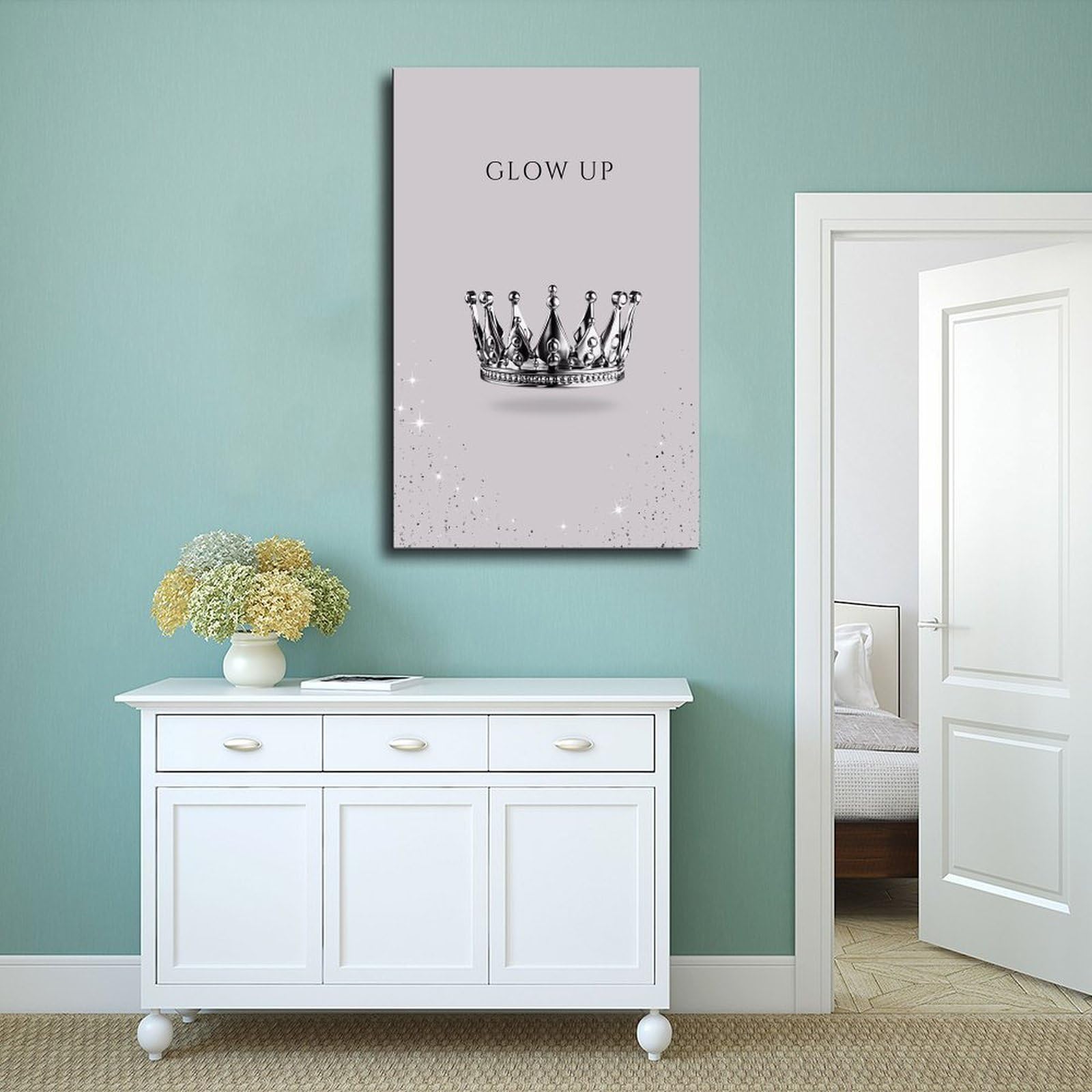 WRTYVE Poster su tela con corona d'argento per camera da letto, decorazione regalo