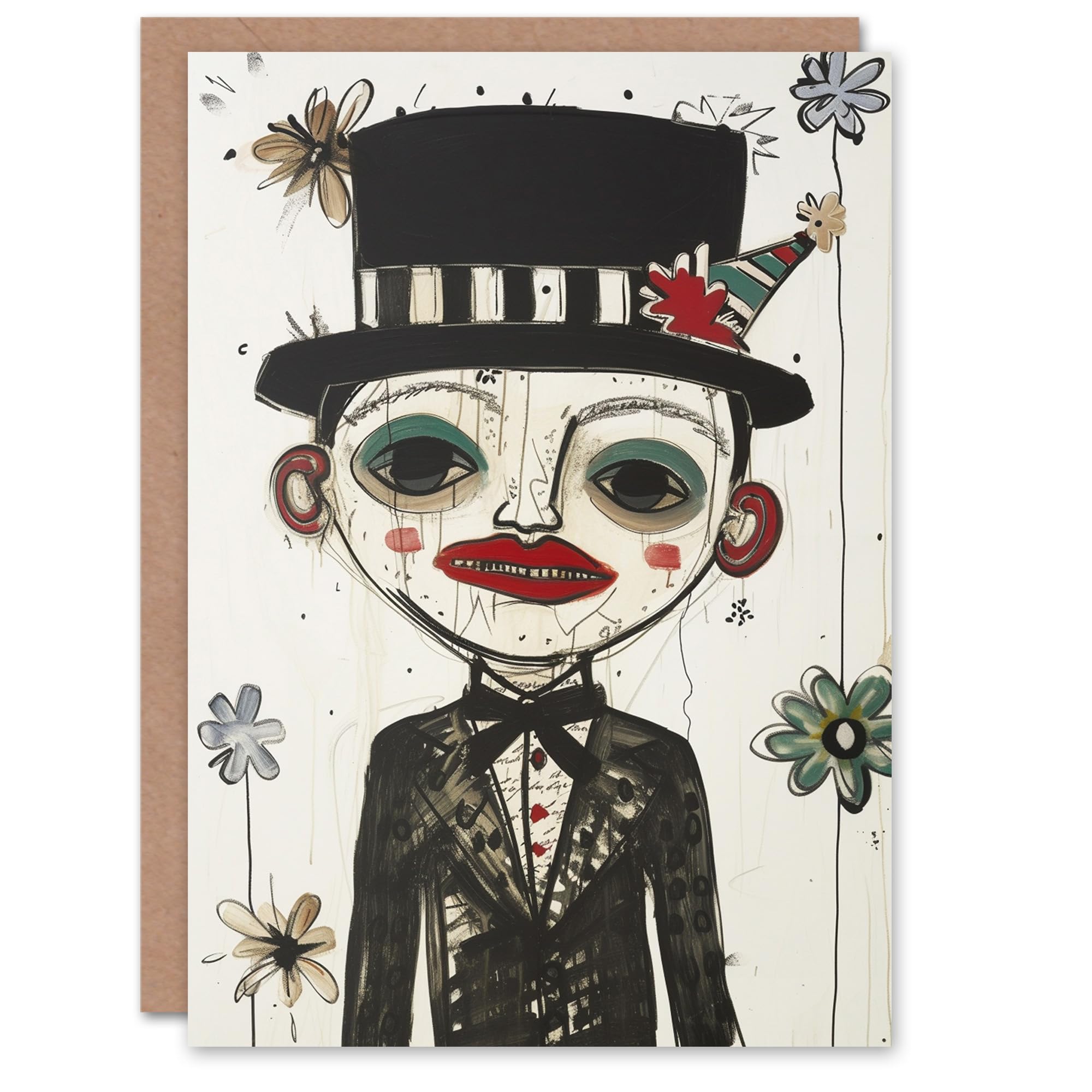 Artery8 Birthday Card Weird Man in Party Hat Drawing Offbeat For Him Man Male Dad Brother Son Papa Grandad Greeting Card