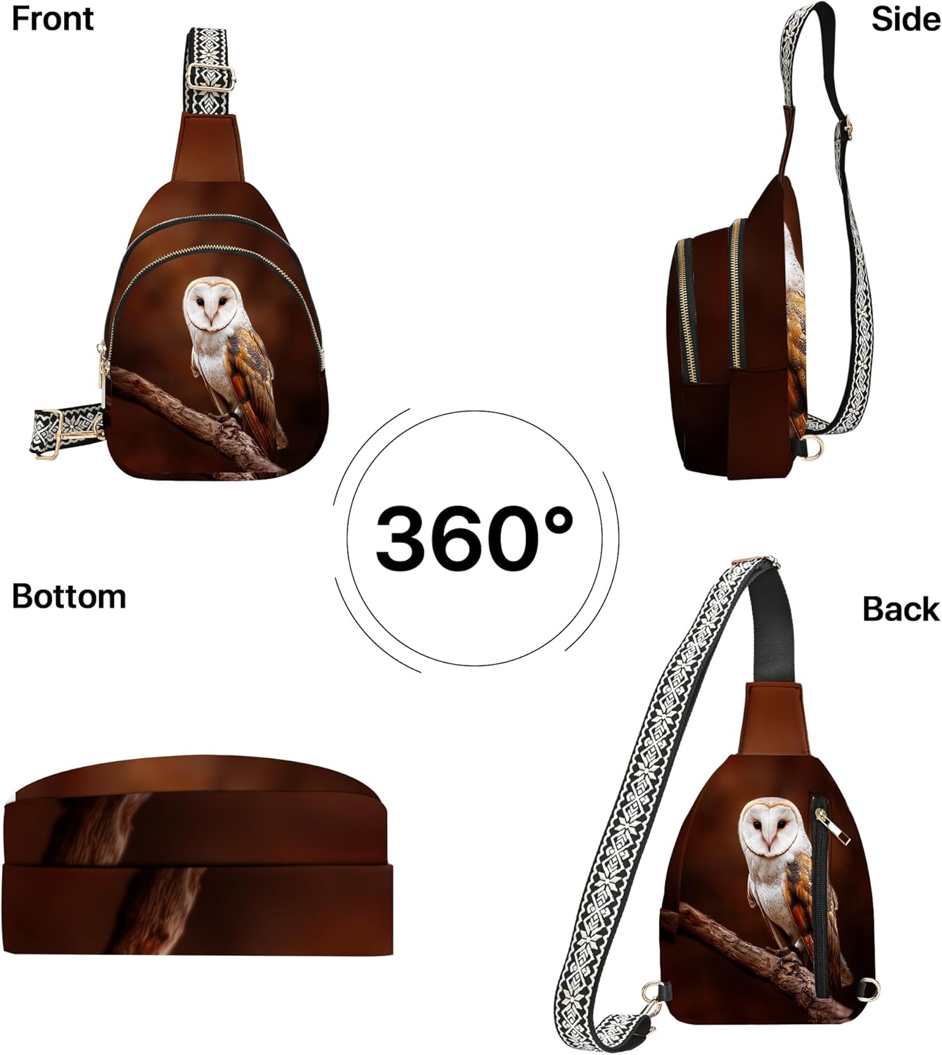 Owl Leather Sling Bag for Woman Crossbody Bags Backpack Women Fashion High Capacity Running Travel