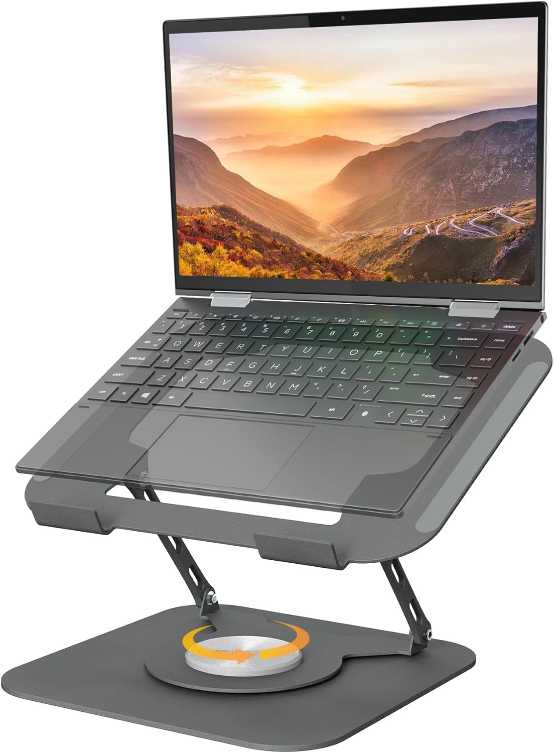 Adjustable Laptop Stand for Desk, Laptop Riser with 360 Rotating Base, Ergonomic Laptop Holder for Desk, Foldable Portable for Office & Home Compatible with MacBook Air Pro, Dell, HP (10-17.3'')