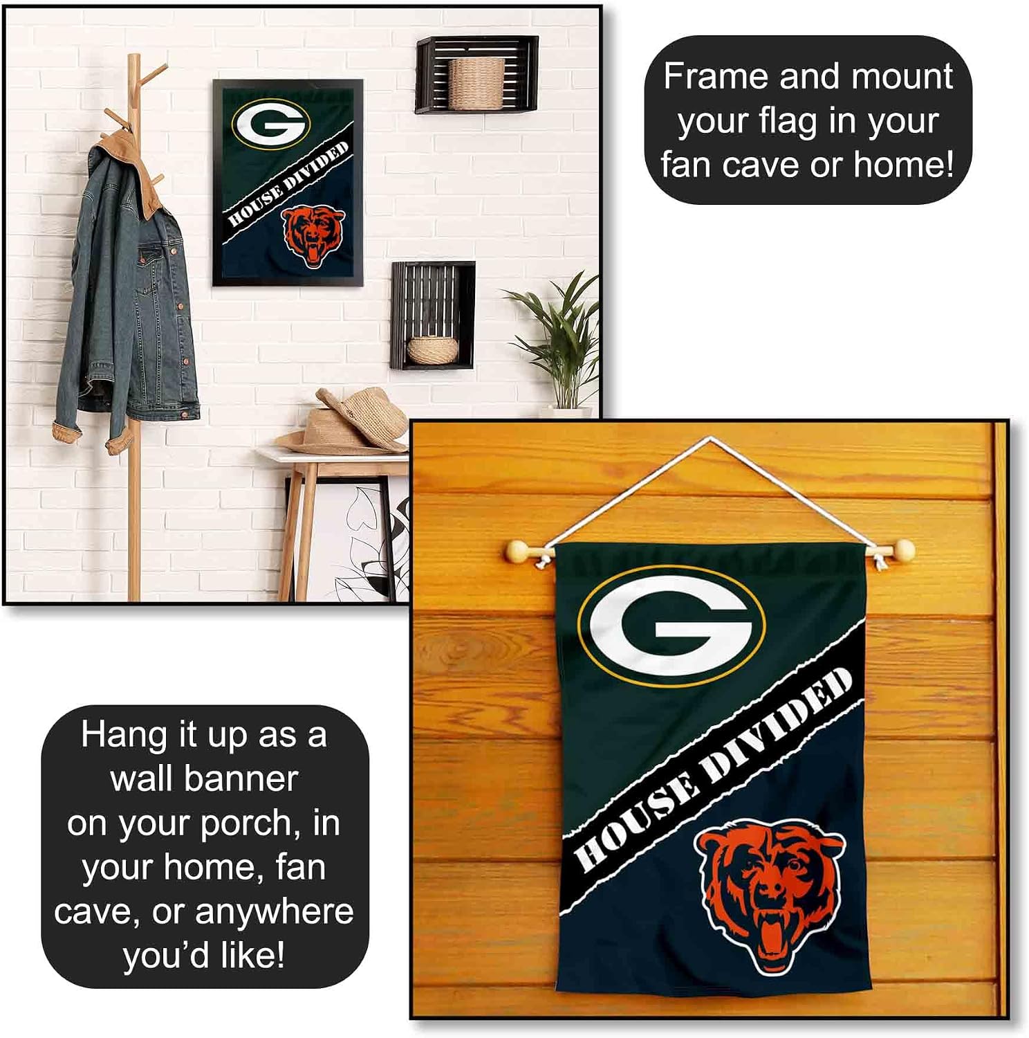 House Divided Packers and Bears Double Sided Garden Flag