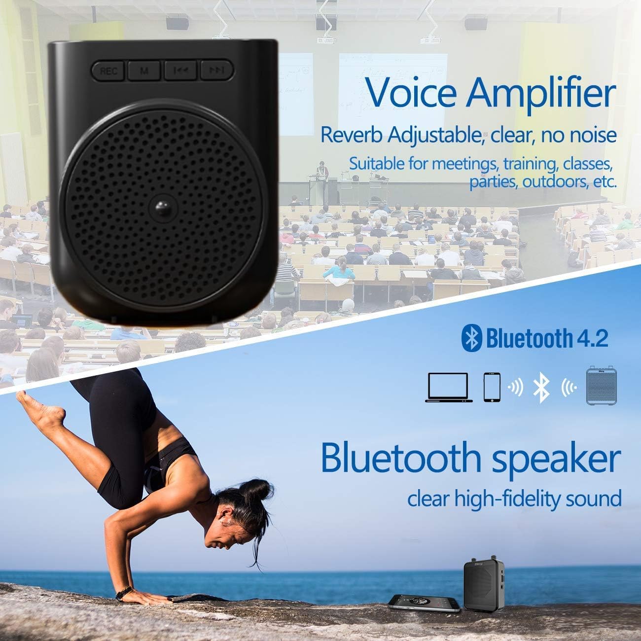 Mini amplificatore vocale portatile ricaricabile con microfono cablato auricolare e cintura, supporta Bluetooth e funzioni di registrazione, supporta la riproduzione musicale per insegnanti