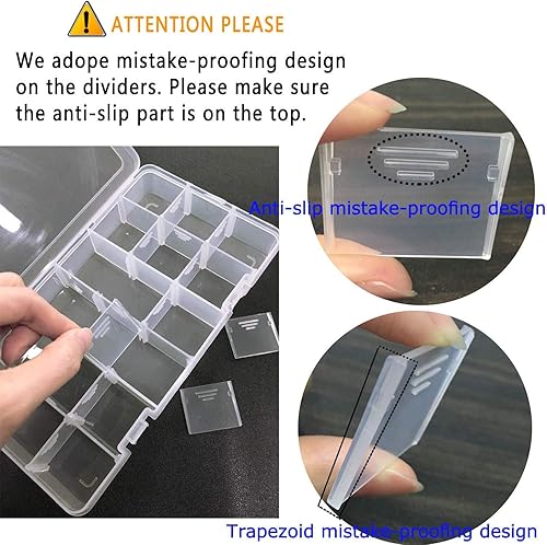 Miniatura 3 de Qualsen Paquete de 4 cajas organizadoras de plástico de 18 rejillas con divisores ajustables, caja organizadora de cuentas para joyas, cuentas,