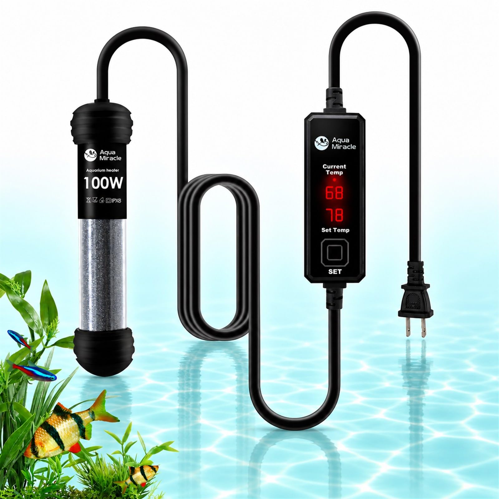 AquaMiracle 100W Dual LED Display Small Aquarium Heater