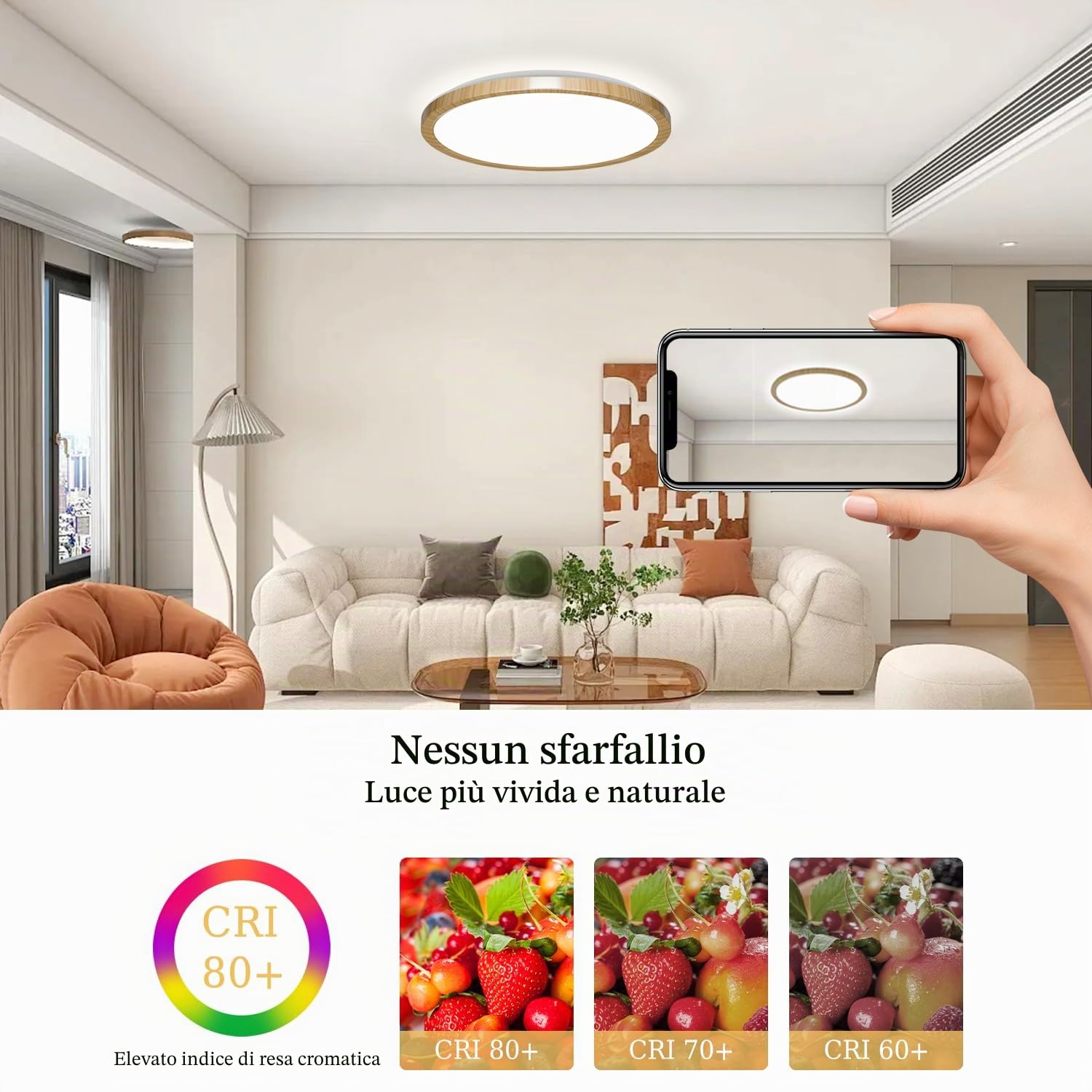 Plafoniera a LED piatta, rotonda, in legno, 24 W, 4000 K, per soggiorno, camera da letto, ufficio, cucina, bagno, corridoio, balcone, ragazza, cameretta dei bambini, diametro 30 cm