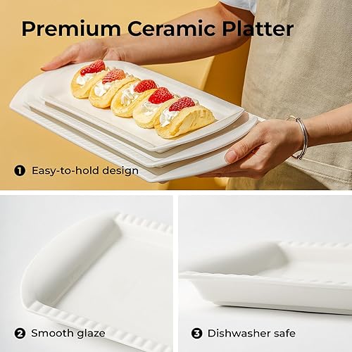 Miniatura 4 de LIFVER Platos de servir extra grandes, bandejas rectangulares de 16/14/12 pulgadas, platos para servir para entretenimiento, platos de cerámica