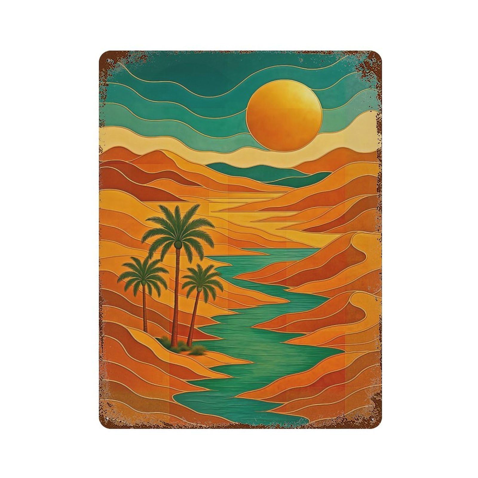 Abstract River Scenery Art Decorative Tin Sign 15.7"x11.8", Rustic Home Decor for Garage, Pub Or Kitchen