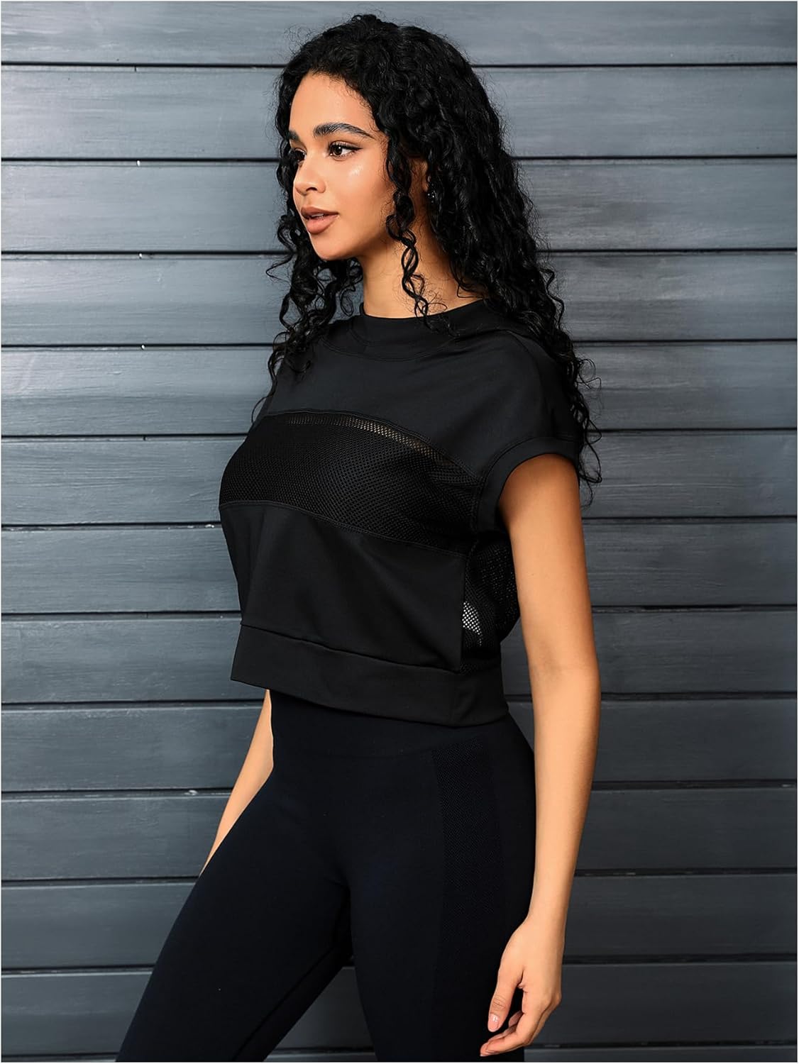 SweatyRocks Women's Fishnet Mesh Short Sleeve Hoodie Casual Solid Athletic Workout Sweatshirts Tank Tops - Image 5