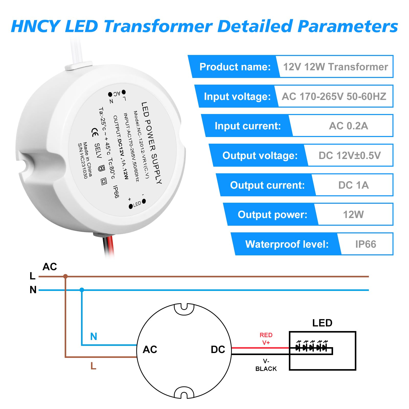 Miratic Mini Led Transformator 12VDC 6W Led Voeding 12v Led Trafo IP67 Installatie: Inbouw met BeveiligingTegen Kortsluiting en Overbelasting Ingangsspanning: 230V 55 x 29,5 x 22mm