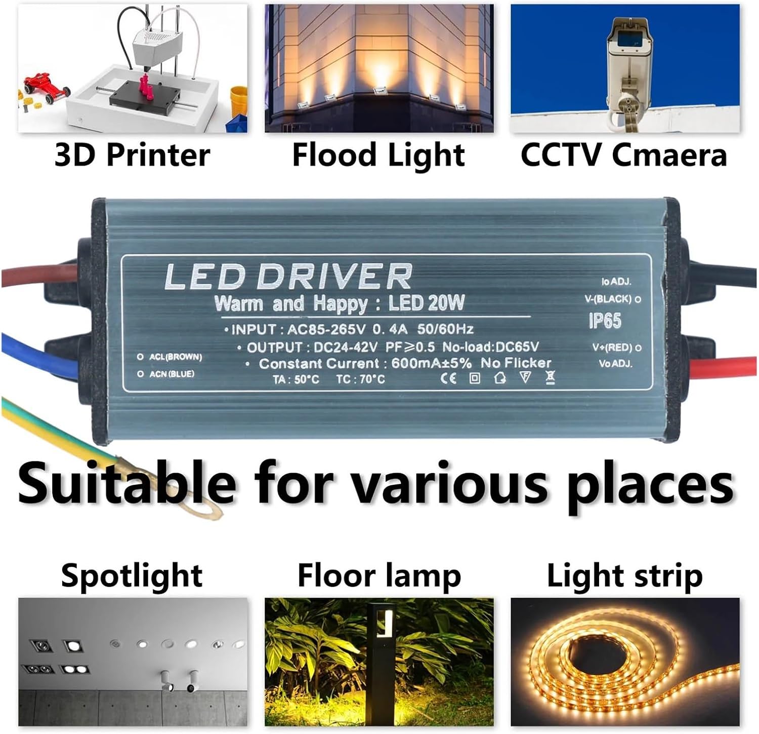 5W 10W 20W 30W 40W 50W Flicker-Free Waterproof LED Driver Constant Voltage DC24-42V Power Supply AC85-265V Lighting Transformer (Color : 50W 1500mA DC24-42V)